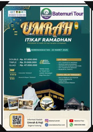 Paket Umrah Itikaf Ramadhan 1446H Reguler, Hudaya Safari-Btt,  Itikaf 14 Hari, Keberangkatan 20 Maret 2025